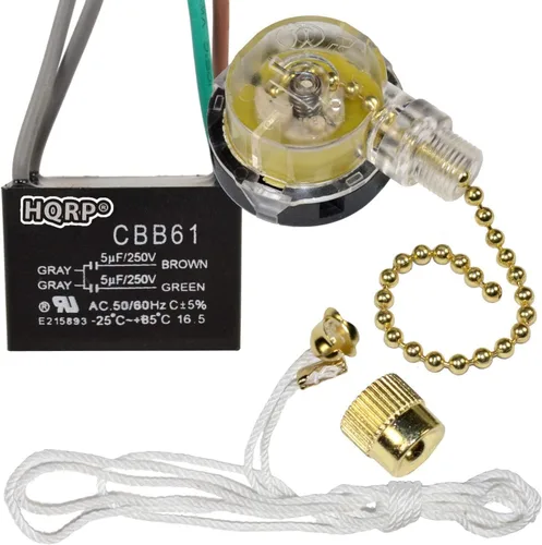 HQRP Kit Condensador para Ventilador de Techo CBB61 5uf+5uf 4-Cable UL-Listado y Interruptor de Ventilador de 3 Velocidades