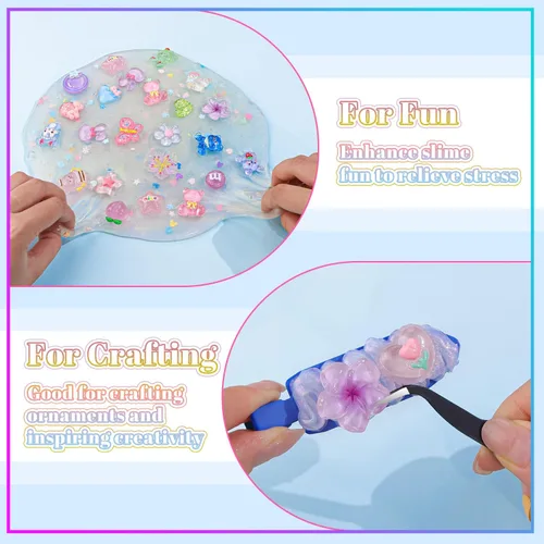 Miniatura 4 de 100 dijes de slime de gelatina de resina con parte trasera plana para slime, dijes Kawaii aleatorios para adornos de teléfono, caja de basura a