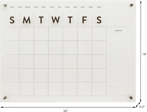 Miniatura 5 de Calendario mensual de acrílico transparente reutilizable de borrado en seco, 24 x 18 pulgadas, organizador de pared para escuela, oficina, hogar