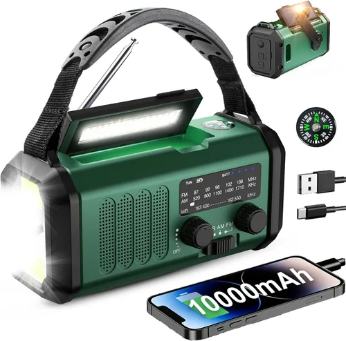 Miniatura 12 de Radio meteorológica NOAA 20000mAh Radio de manivela de emergencia Solar Panel, AM/FM Portable Battery Operated with LED Flashlight & SOS Alarm