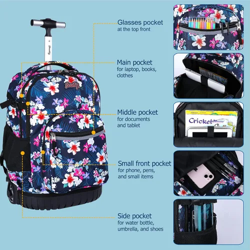 Miniatura 3 de seastig Mochila con ruedas de 18 pulgadas con bolsa de almuerzo y estuche para lápices, mochila con ruedas, mochila para laptop, adultos y niños