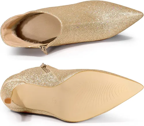 Miniatura 5 de Allegra K Botines de tacón de aguja brillantes con recorte de punta y purpurina para mujer