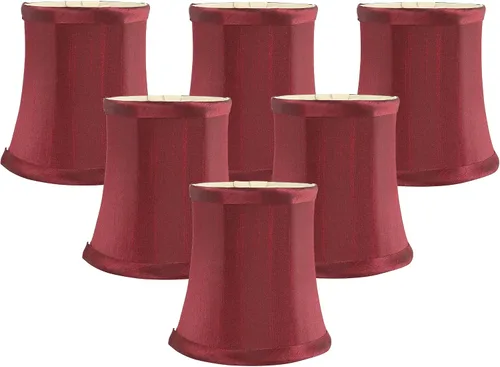 Miniatura 10 de Pantalla Individual de Lámpara de Araña de Seda Sintética Color Burdeos – Forma de Campana Softback, Ajuste de Clip para Bombillas de Candelabro