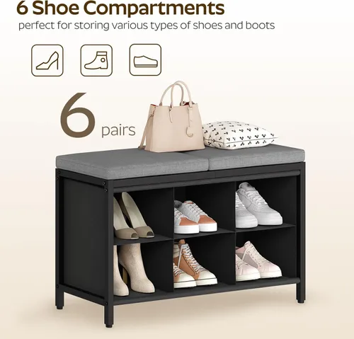 Miniatura 6 de YATINEY - Banco para guardar zapatos con cojín, banco para entrada, zapatero con asiento acolchado y 6 compartimentos Oxford, para armario
