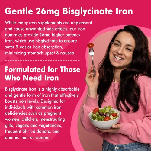 Miniatura 6 de Gomitas de hierro para mujeres y hombres, gomitas de bisglicinato de hierro de 26 mg, más vitamina C, folato, raíz de remolacha, B12 y zinc