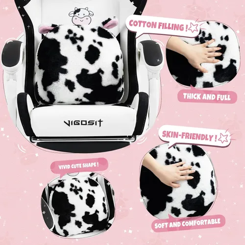 Miniatura 4 de Vigosit Linda silla de juegos con cojín lumbar de patas, silla de videojuegos de PC para niñas, adolescentes y mujeres (negro y blanco)