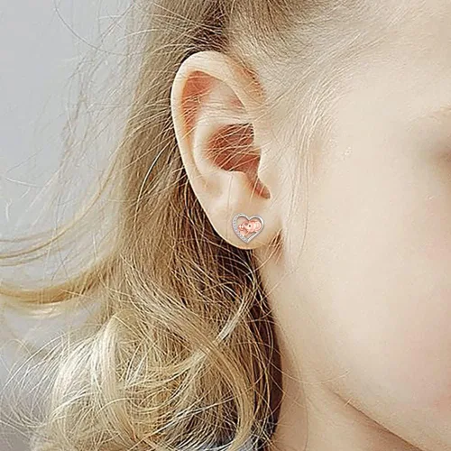 Miniatura 2 de Aretes de plata de ley con corazón para niñas perro, elefante, vaca, caballo hipoalergénico, animal y niña, aretes de corazón para cumpleaños