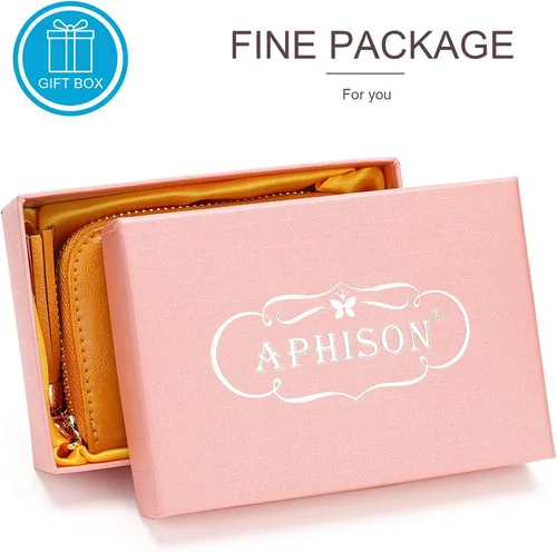Miniatura 6 de APHISON RFID - Porta tarjeta de crédito con cremallera carteras pequeñas para mujer en cuero estilo girasol para mujer y niña caja de regalo 1927