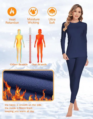 Miniatura 3 de YADIFEN Conjunto de ropa interior térmica para mujer, pantalones largos para mujer, capa base con forro polar, ropa interior larga, parte superior