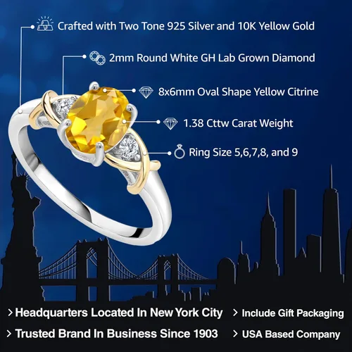 Miniatura 7 de Anillo de compromiso de oro amarillo de 10 quilates y plata 925 con piedra natal y diamantes cultivados en laboratorio para mujer, ovalado de 0.315