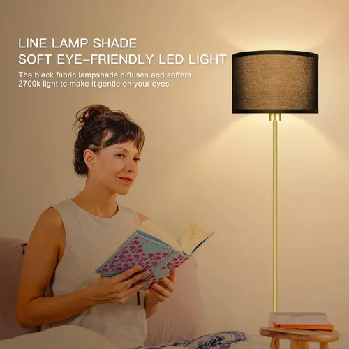 Miniatura 2 de Lámparas de pie doradas para sala de estar, lámpara de pie moderna y brillante, pantallas negras, interruptor de pie, lámparas de poste simple