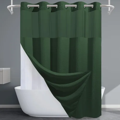 Miniatura 56 de EUTXL Cortina de ducha beige sin gancho con forro a presión, cortinas de ducha de tejido gofre de 230 GSM para baño, 54 pulgadas de ancho x 80