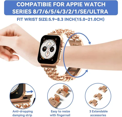 Miniatura 6 de Miimall Correa de repuesto delgada compatible con Apple Watch Band de 1.496 in 1.575 in 1.614 in 1.654 in 1.732 in 1.772 in 1.929 in, correa