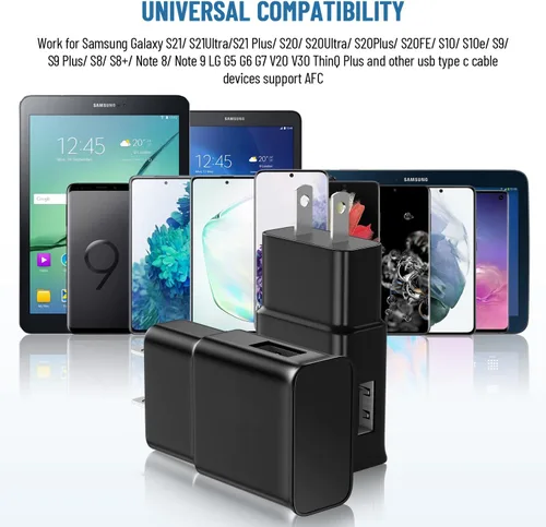Miniatura 5 de Kit de Cargador Rápido Adaptativo Samsung con Cable de Carga USB Tipo C de 8 Pies para Samsung Galaxy S8/S8 Plus/S9/S9 Negro