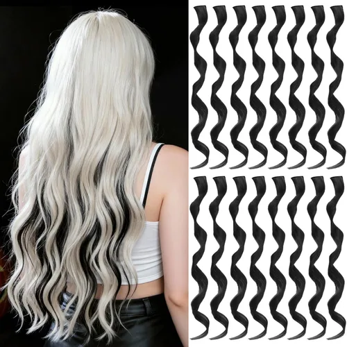 Miniatura 23 de 16 extensiones de cabello sintético rizado y ondulado con clip, para niñas y mujeres, coloridos resaltados para fiestas, cosplay, festival, regalo