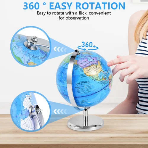 Miniatura 3 de KISEER Globo del mundo giratorio de 6 pulgadas con soporte de metal pesado para niños, geografía, aula, educación u oficina, decoración del hogar