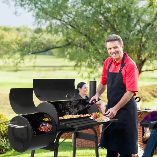 Miniatura 5 de Parrilla de carbón portátil de barril de 43.7 pulgadas, ahumador de metal para exteriores, parrilla de barbacoa de alta resistencia al aire libre