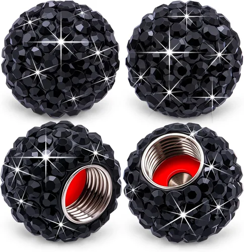 Miniatura 13 de 4 piezas de tapas de vástago de válvula de neumático con cristal brillante de diamante, tapas de válvula de neumático de rueda de coche con brillo