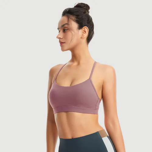 Miniatura 4 de Sujetadores deportivos acolchados para mujer, brasier deportivo sexy de línea larga entrecruzada, brasier deportivo de soporte medio con tirantes
