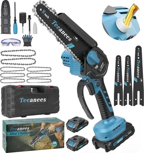 Miniatura 11 de Mini motosierra inalámbrica, pequeña motosierra eléctrica de 6 pulgadas con batería de 21 V y 3 cadenas, motosierra de mano alimentada por batería