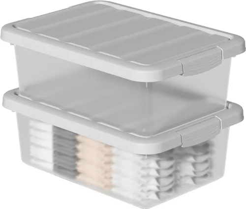 Miniatura 6 de Paquete de 2 contenedores de almacenamiento medianos con tapas, caja organizadora apilable transparente de 14 cuartos de galón, contenedores Tapa