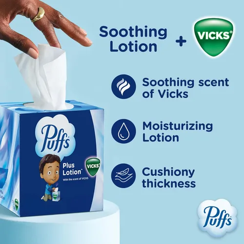 Miniatura 3 de Puffs Plus Loción con pañuelos faciales Vicks, 4 cajas, 48 pañuelos por caja (192 pañuelos)