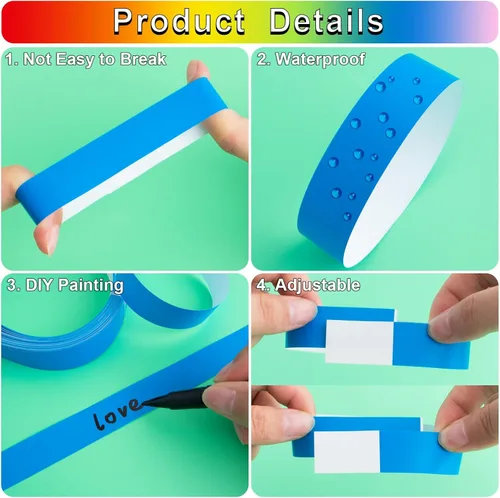 Miniatura 6 de 2400 piezas de pulseras de papel de plástico para eventos, pulseras de identificación de papel de colores, brazaletes para eventos (azul)