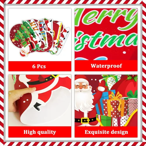 Miniatura 3 de Juego de 6 manteles individuales de plástico de Navidad, manteles individuales Claus, manteles de mesa de Navidad, decoración temática de Navidad