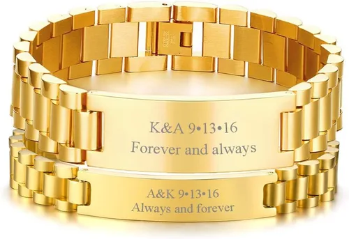Miniatura 17 de VNOX - Pulsera de metal personalizada para parejas, joyería de metal y acero inoxidable, regalo para aniversario, 8.3 pulgadas