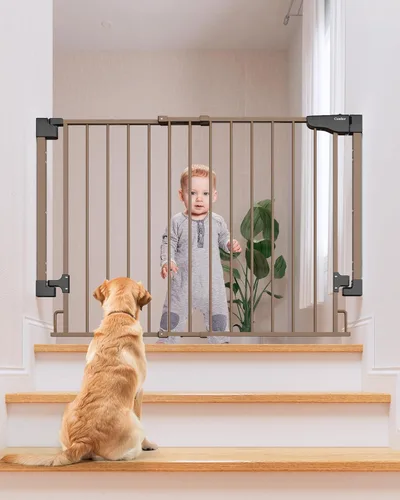 Miniatura 18 de Cumbor 29.2–43" Puerta de bebé para escaleras, de montaje en pared (se requiere taladrar), puerta para perros expandible sin barra inferior, puerta