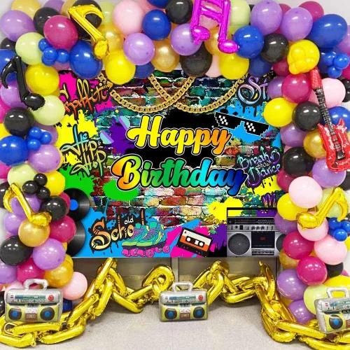 Miniatura 2 de Sensfun Pancarta retro de cumpleaños estilo hip hop de los años 90, graffiti, decoración de fiesta de cumpleaños de los años 80 y 90, fondo de mesa