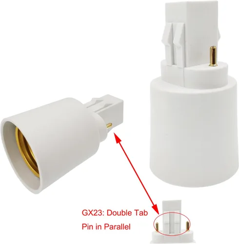 Miniatura 4 de Adaptador de enchufe de lámpara 2P GX23 a E26, convertidor de base de lámpara GX23 a E26/E27, adaptador de enchufes de bombilla de 2 pines, doble
