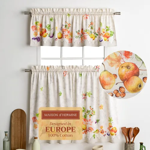 Miniatura 91 de Maison d' Hermine Juego de cortinas de cocina para ventanas, juego de cortinas de cocina 100% algodón, cenefas para el hogar [2 niveles
