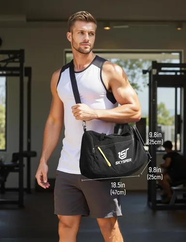 Miniatura 6 de SKYSPER Bolsa deportiva pequeña de 30L con bolsillo húmedo para deportes, viajes, fitness y entrenamiento para hombres y mujeres (negro)