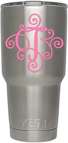 Monogram - Calcomanía troquelada/adhesivo. Haga clic para opciones de color/letra. Disponible en cuatro colores y todas las letras de la A hasta la