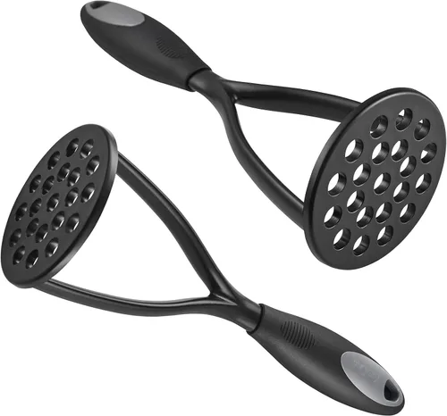 KSENDALO Juego de 2 Machacadores de Papas de Nylon, Machacador de Alimentos Grueso Antiadherente Mango Cómodo Envuelto en Goma Cuchilla de Nylon