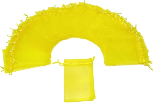 Miniatura 2 de Dealglad 100pcs Drawstring Organza bolsas de joyería caramelo para fiestas, casamientos, regalos Amarillo