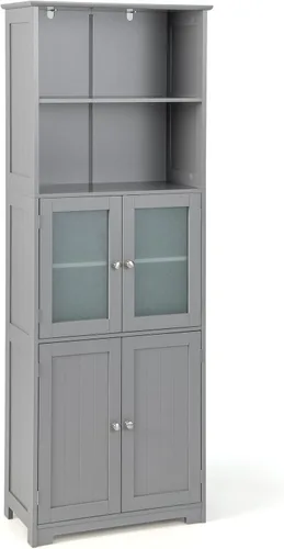 Miniatura 10 de Giantex Armario de almacenamiento de baño de 64 pulgadas de alto, armario de despensa de cocina independiente con 2 gabinetes, 2 compartimentos