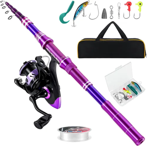 Combos de caña de pescar y carrete, kit de caña de pescar telescópica de fibra de carbono con carrete giratorio, línea de pesca, señuelos de pesca,
