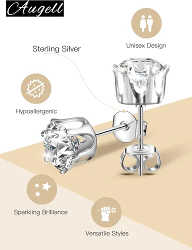 Miniatura 7 de Juego de 5 pares de aretes de plata de ley 925, hipoalergénicos, de oro de 18 quilates, circonita cúbica para mujeres y hombres, regalo brillante