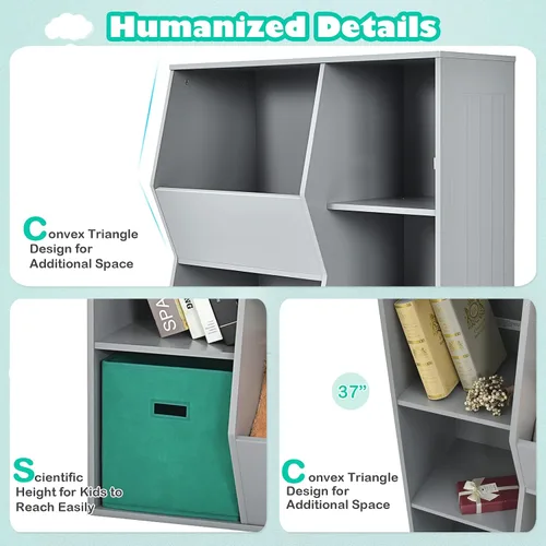 Miniatura 7 de HONEY JOY Organizador de almacenamiento de juguetes para niños con 5 cubículos, estantería y estantería para niños con 2 cajas de almacenamiento