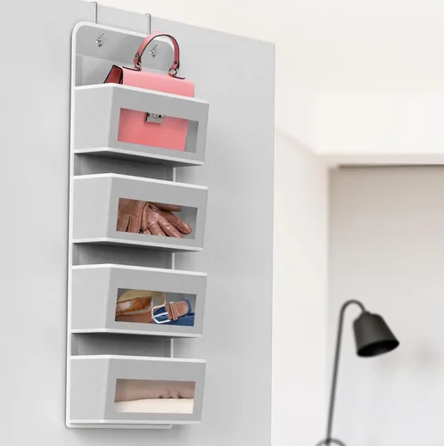 Miniatura 6 de Simple Houseware - Organizador con 4 bolsillos con ventana transparente para colgar en la puerta del armario, para dormitorio, baño, despensa, gris