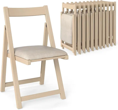 Miniatura 13 de GOFLAME Juego de 4 sillas plegables para comedor, sillas plegables con asiento acolchado y respaldo ergonómico, estructura de madera de goma, sillas