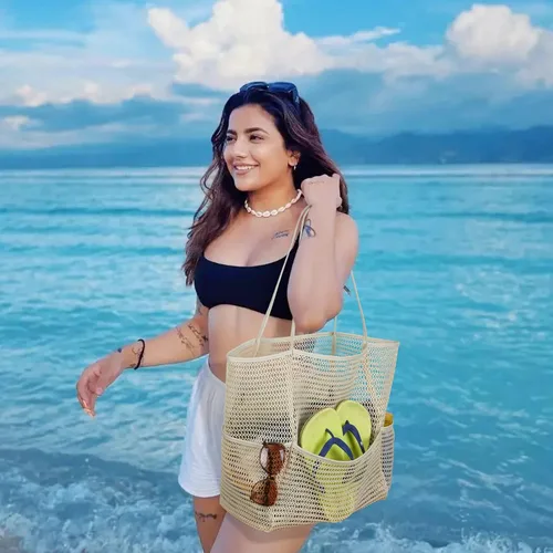 Miniatura 6 de Bolsa de playa - Bolsa tote de malla para vacaciones en la playa, ropa para mujeres, bolsa para piscina para viajes, piscina, crucero familiar