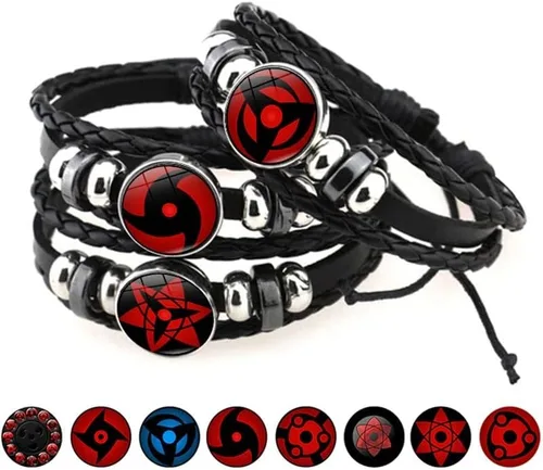 Miniatura 2 de Pulseras de cuero de Narutos de anime, Uchiha Sharingan Rinnegan Eye Itach Kakash, vidrio