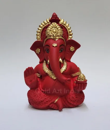 Gold Art India Mukut Ganesha Idol para tablero de instrumentos de automóvil, granate, rojo y dorado, pequeño, Ganesha Murti Ganpati, ídolo para