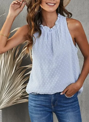 Miniatura 8 de Dokotoo Blusa informal para mujer, sin mangas, con cuello halter y estampado de leopardo