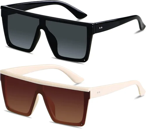 LYZOIT Lentes de sol cuadrados de gran tamaño para mujeres y hombres, parte superior plana grande, protección UV, sombras sin montura