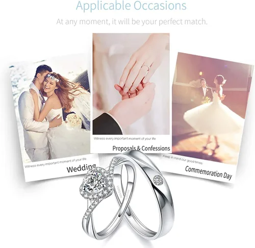 Miniatura 6 de Sunamy Endless Love - Juego de anillos de pareja a juego para él y ella, diseño de corazón romántico de plata S925, anillo de compromiso