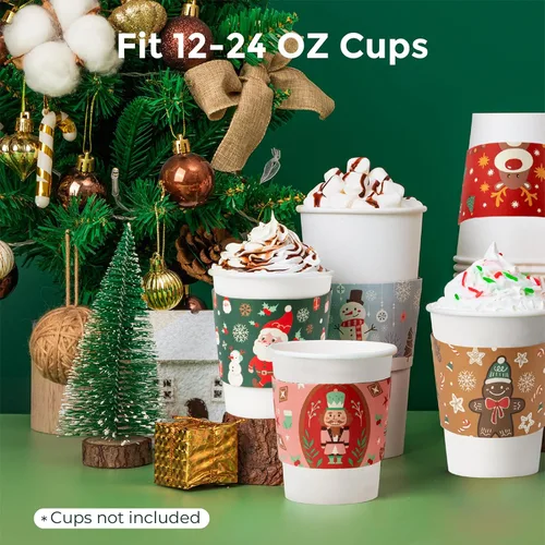 Miniatura 4 de FMP Brands Paquete de 50 fundas de papel de Navidad para tazas de café, fundas desechables de café navideñas para tazas de café desechables de 12
